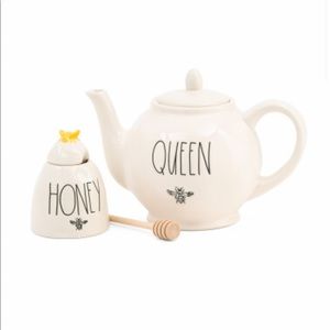 Rae Dunn tea pot and honey bowl